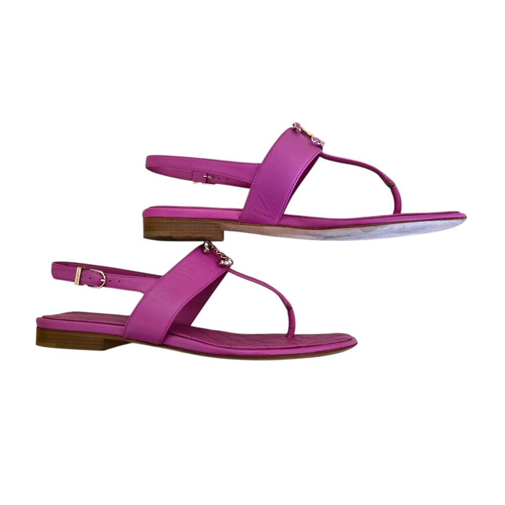 Chanel Thong Pink Quilted Leather CC Logo Sandals Chain Flat Crystal 36 5.5 - Picture 4 of 12